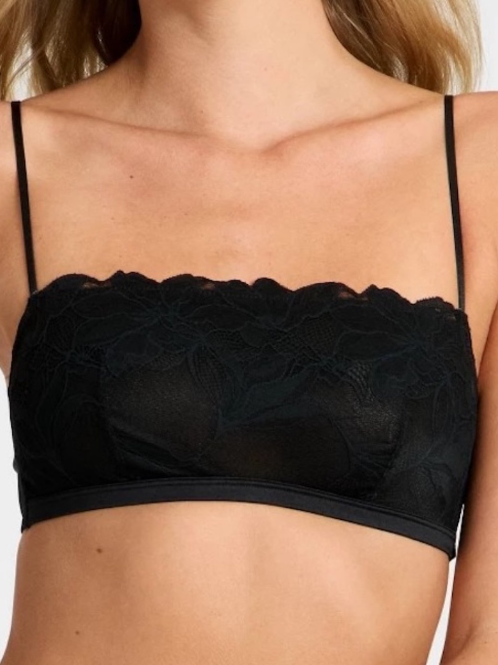 Auden Womens Small Lace Bralette Unlined Straight Neck Black Floral Sheer